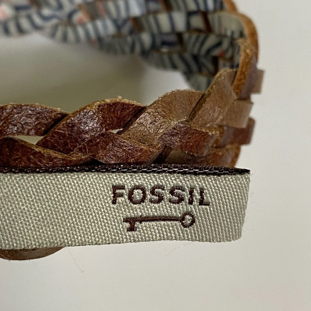 Fossil White Braided Printed Multi Color Leather Belt 37” Excellent condition